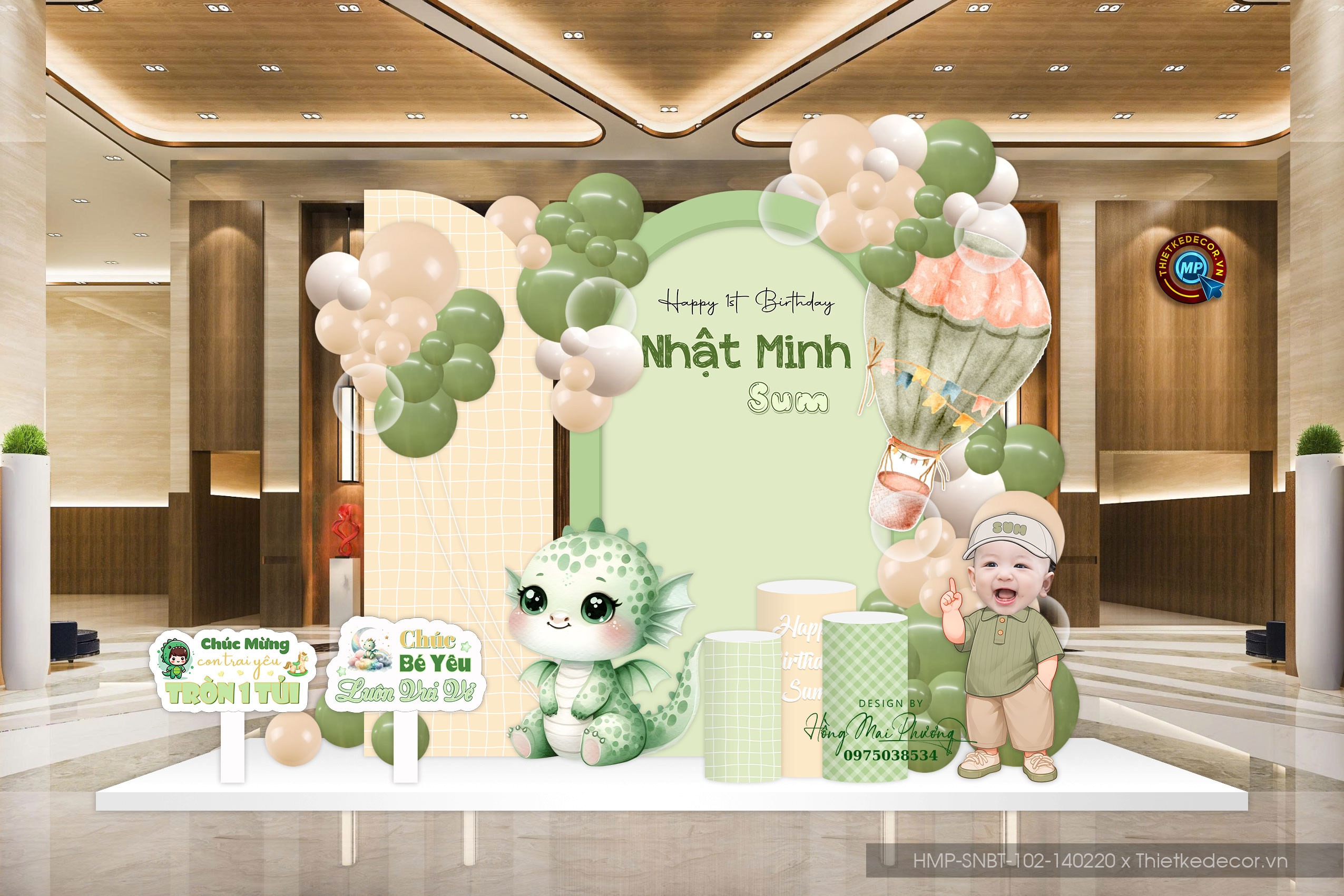 File thiết kế sinh nhật bé trai tone xanh lá dễ thương đáng yêu cute sang trọng.